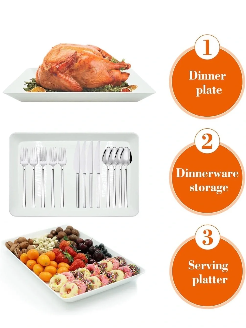 White plastic stackable Serving Trays platter for Parties - Set of 4